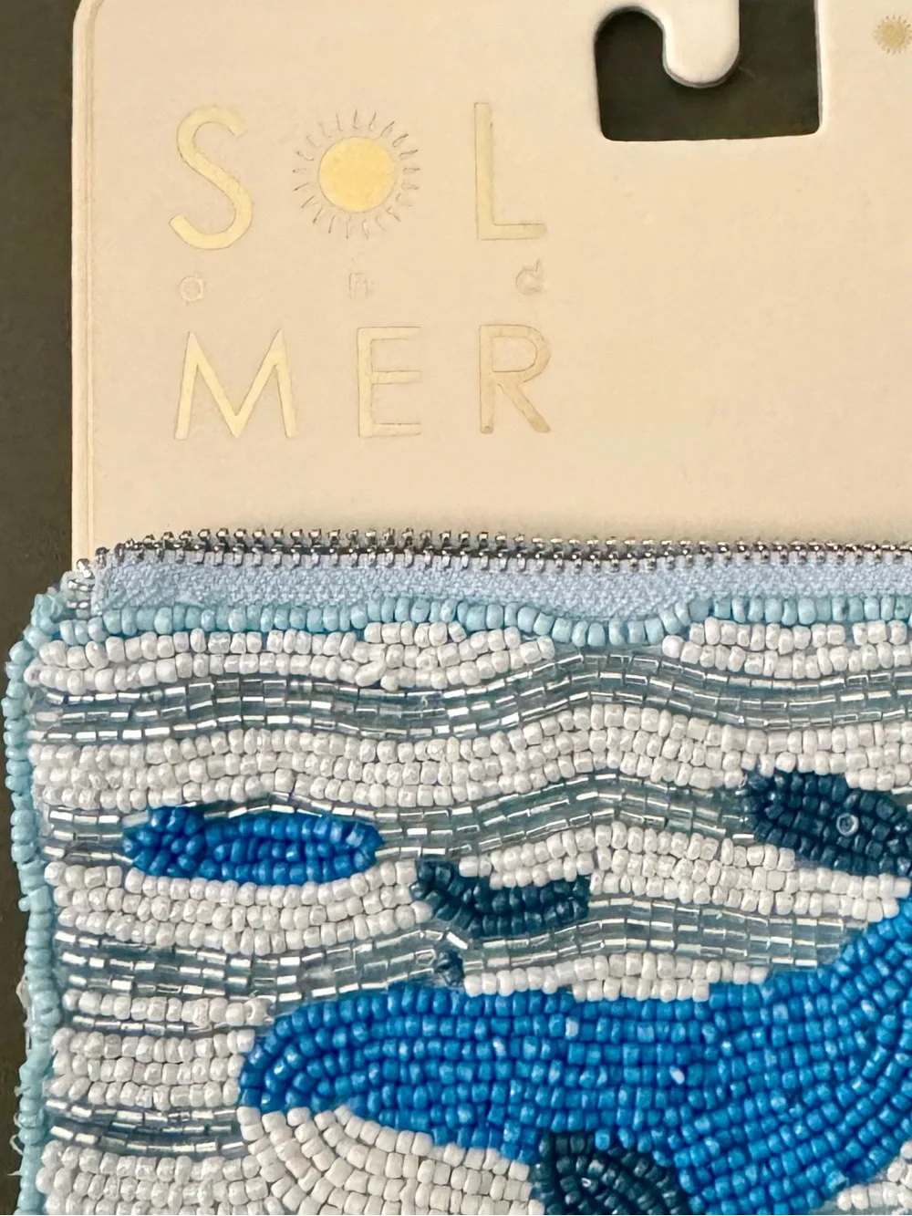NWT Sol & Mer Hand Beaded Whale Coin Purse Zipper Pouch Key Chain